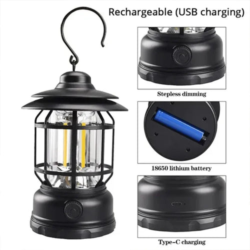 lampe de camping rétro rechargeable et étanche pour extérieur - vue 8 sur 9