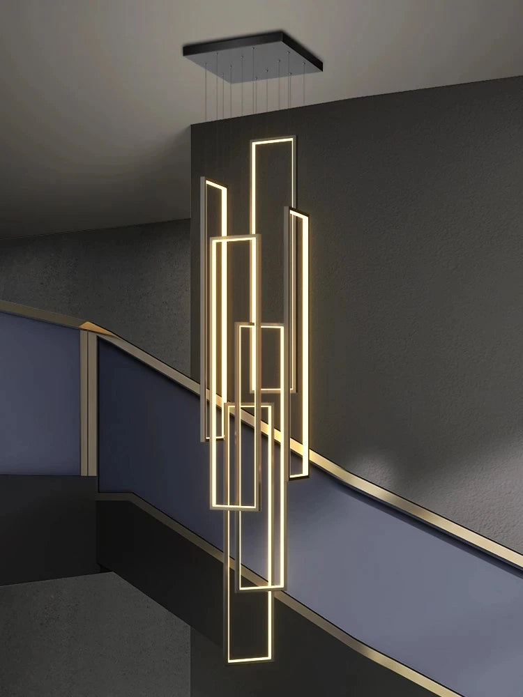 Grand lustre Or noir LED maison intérieur salon escalier Hall rectangulaire - vue 4 sur 15