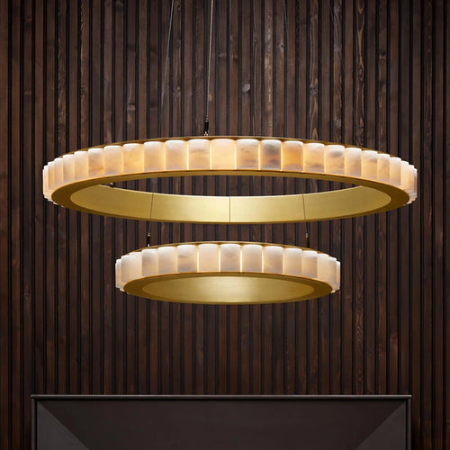 Lustre design anneaux LED postmoderne marbre or noir rond design pour salle à manger - vue 7 sur 16