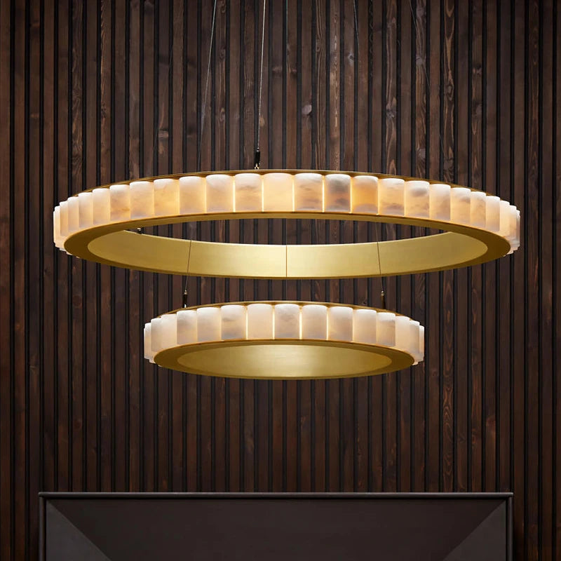 Lustre design anneaux LED postmoderne marbre or noir rond design pour salle à manger - vue 6 sur 16
