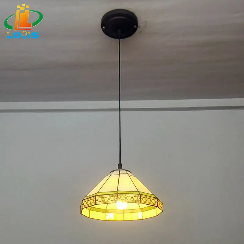 lustre en vitrail style tiffany pour éclairage décoratif antique - vue 6 sur 19
