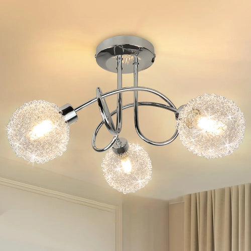 Depuley Plafonnier semi-encastré à 3 lumières - Lustre Spoutnik avec abat-jour en fil de forme globe pour chambre à coucher - vue 2 sur 7