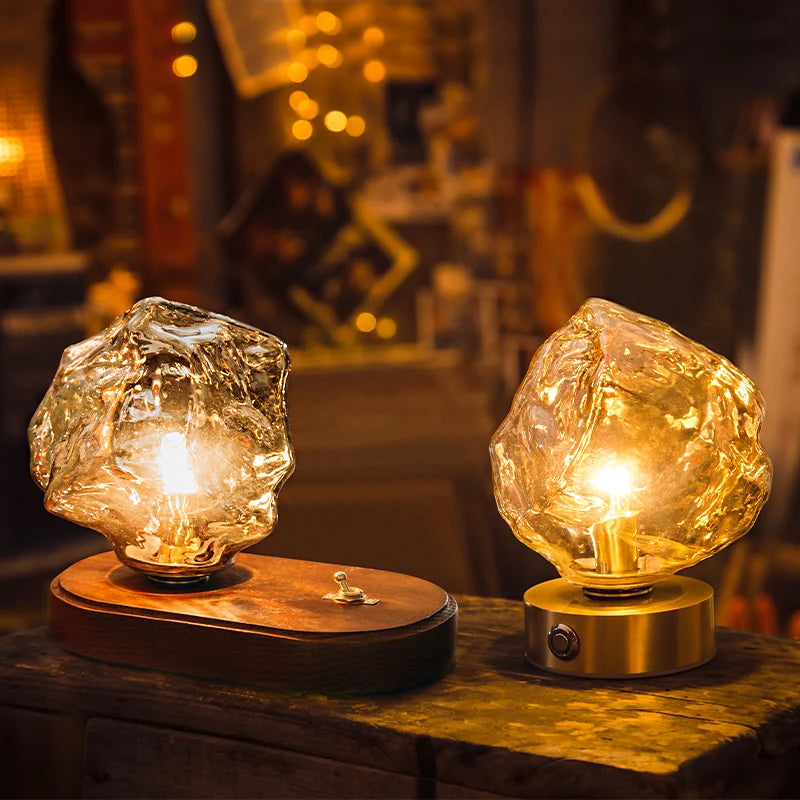 Lava Ice Cube Walnut Glass Bedside Chandelier, Lava Glass Table Lamp for Hallway Entry Bedroom Living Room Lighting  Home Light - vue 1 sur 17