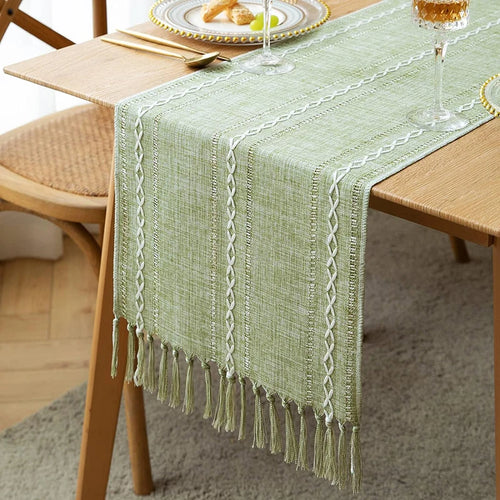 Chemin de table bohème tressé à franges rustique - vue 3 sur 7