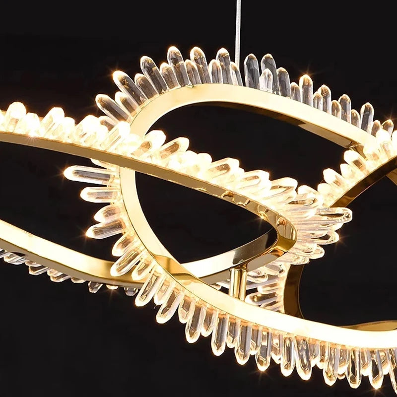 lustre de luxe en cristal avec anneaux led modernes - vue 5 sur 16