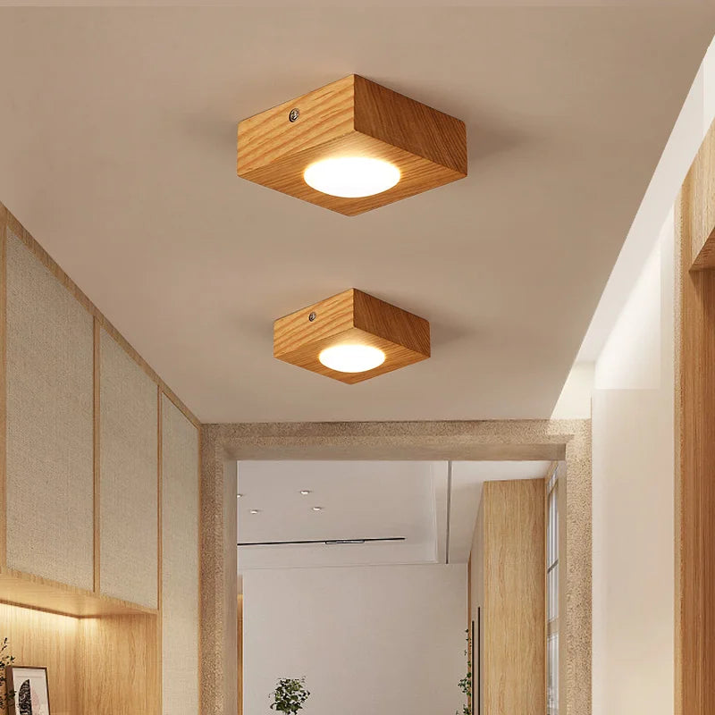 plafonnier led carré design nordique en bois acrylique luminaire décoratif créatif - vue 3 sur 8