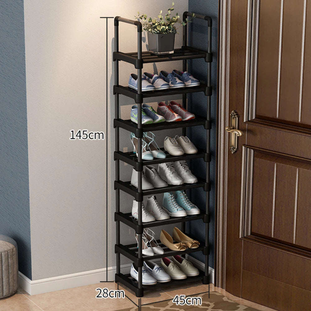 etagère à chaussures en métal grande capacité avec crochets et rangement - vue 6 sur 9
