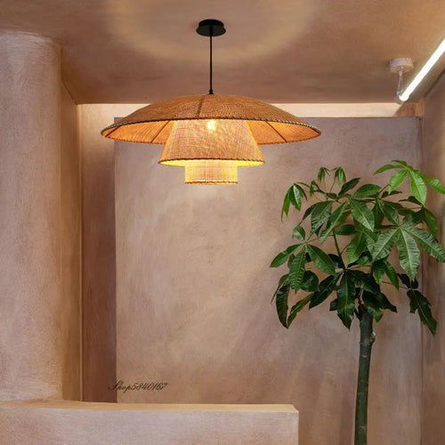 suspension vintage en rotin tissé à la main pour restaurants et hôtels - vue 2 sur 10