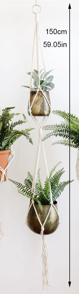 support de plante en macramé suspendu fait main en coton naturel - vue 11 sur 23
