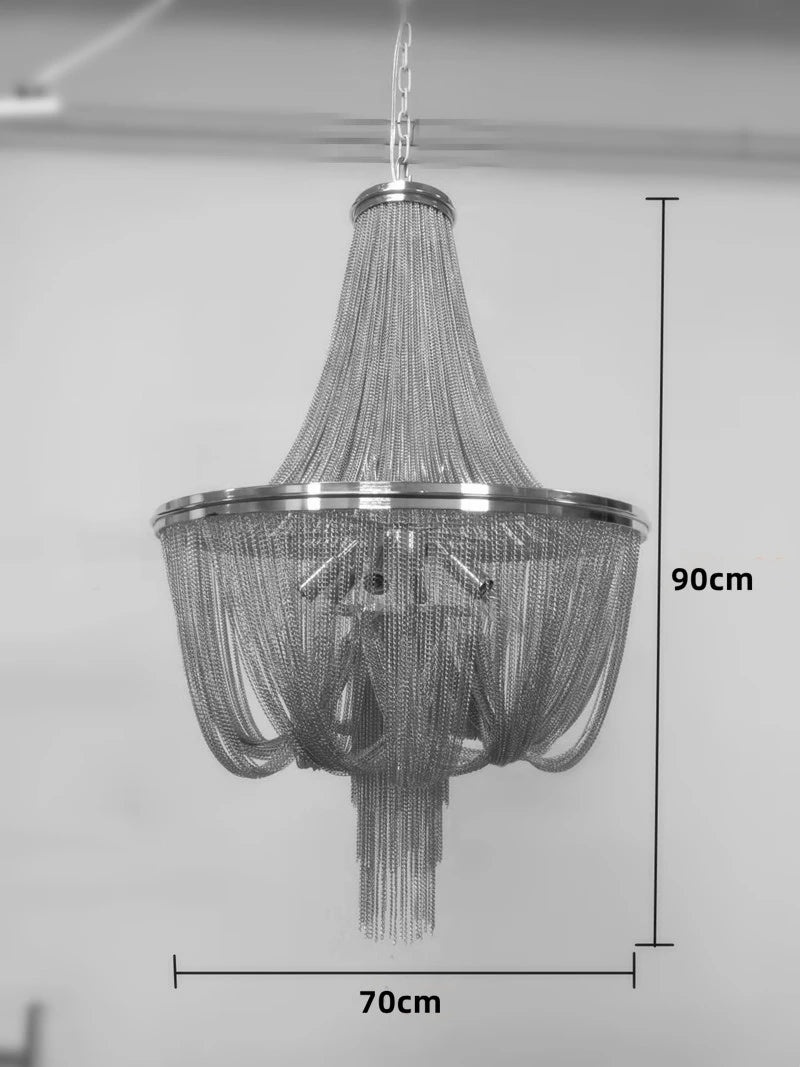 lustre moderne à pampilles en aluminium doré avec chaîne décorative - vue 9 sur 12
