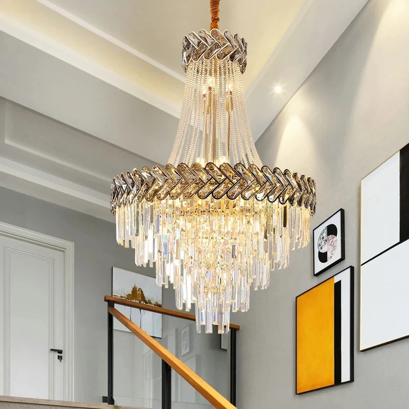 lustre led en cristal design moderne pour villa duplex - vue 5 sur 14