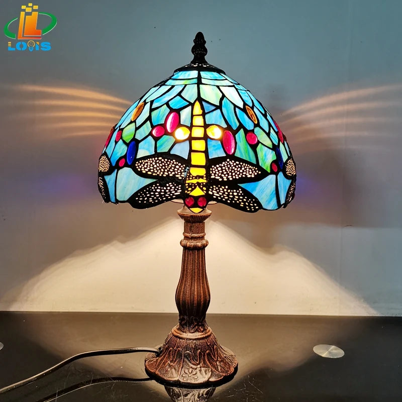 lampe de chevet libellule bleue style européen décoration antique - vue 8 sur 8