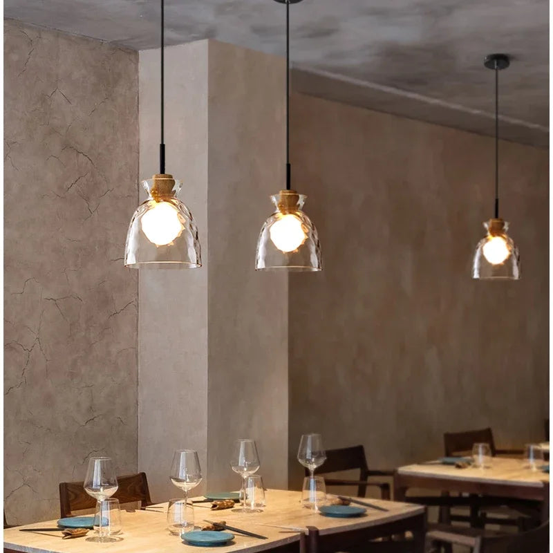 Lamp Mini Pendant Lighting With Handblown Clear Hammered Glass Shade, Adjustable Cord Ceiling Light Fixture For Kitchen Island - vue 3 sur 9