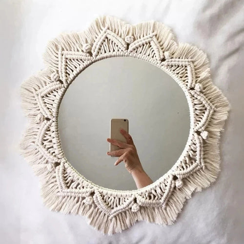 miroir mural en macramé décoration intérieure style bohème - vue 2 sur 11
