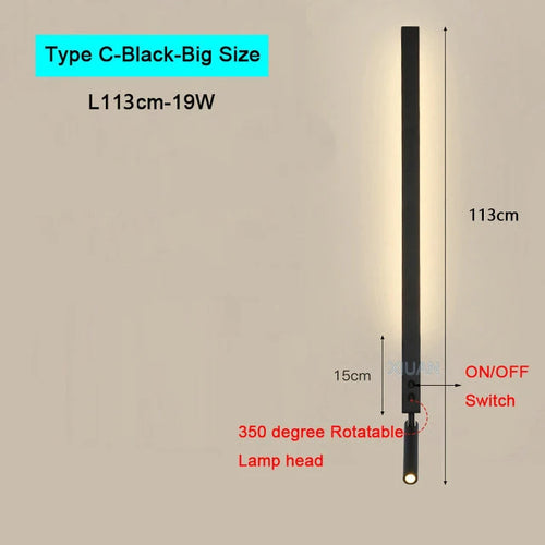 Modern Bedroom Living Room Wall Light ON/OFF Switch AC220V Black White Long Wall Lamps with LED Spotlights - vue 12 sur 18