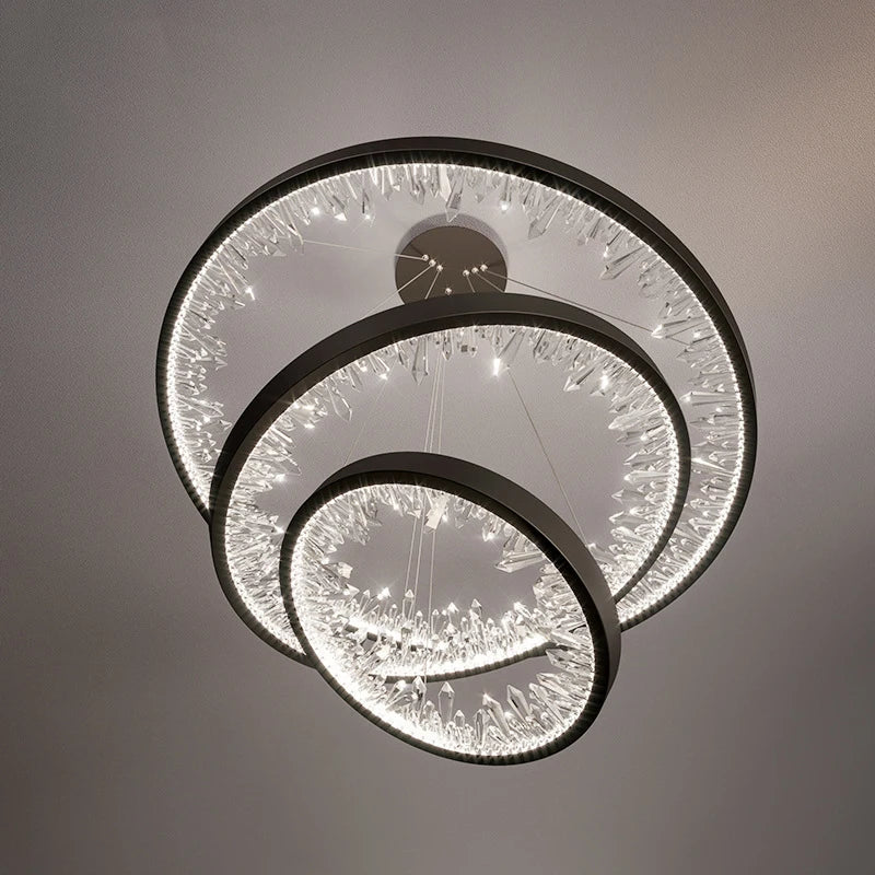 Plafonnier LED suspendu en cristal de luxe au design moderne - vue 5 sur 17