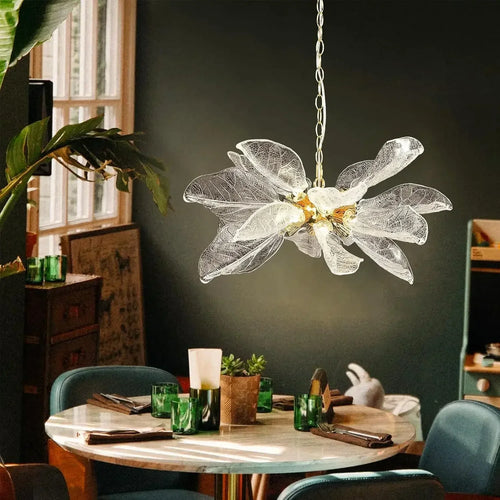 lustre moderne en métal avec design élégant et feuilles décoratives - vue 3 sur 14