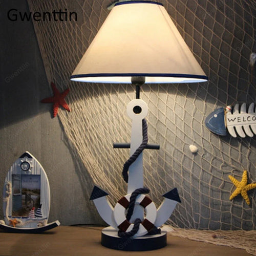 lampe de bureau en bois avec ancre pour décoration enfant - vue 3 sur 6