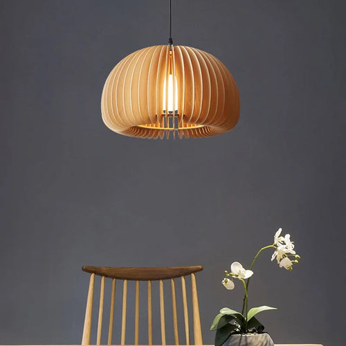 suspension luminaire rétro en bois pour îlot cuisine - vue 3 sur 9