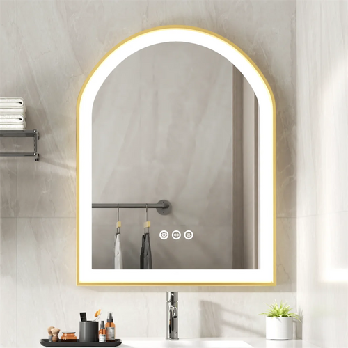 miroir mural à led doré anti-buée éclairage variable cadre en aluminium - vue 2 sur 6