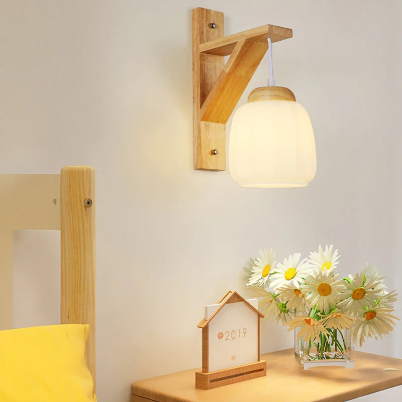 Japanese Wood Wall Lamp Wabi-sabi Style Bedside Light Fabric Lampshade Chinese Lantern Wall Light for Living Room Restaurant E27 - vue 2 sur 8