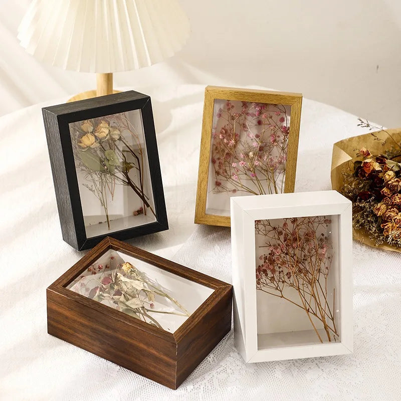 cadre photo flottant transparent avec fleurs séchées décoratif et artisanal - vue 2 sur 10