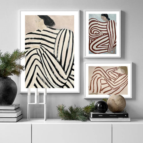 pyjama rayé femme géométrie feuille art mural rétro moderne - vue 4 sur 7