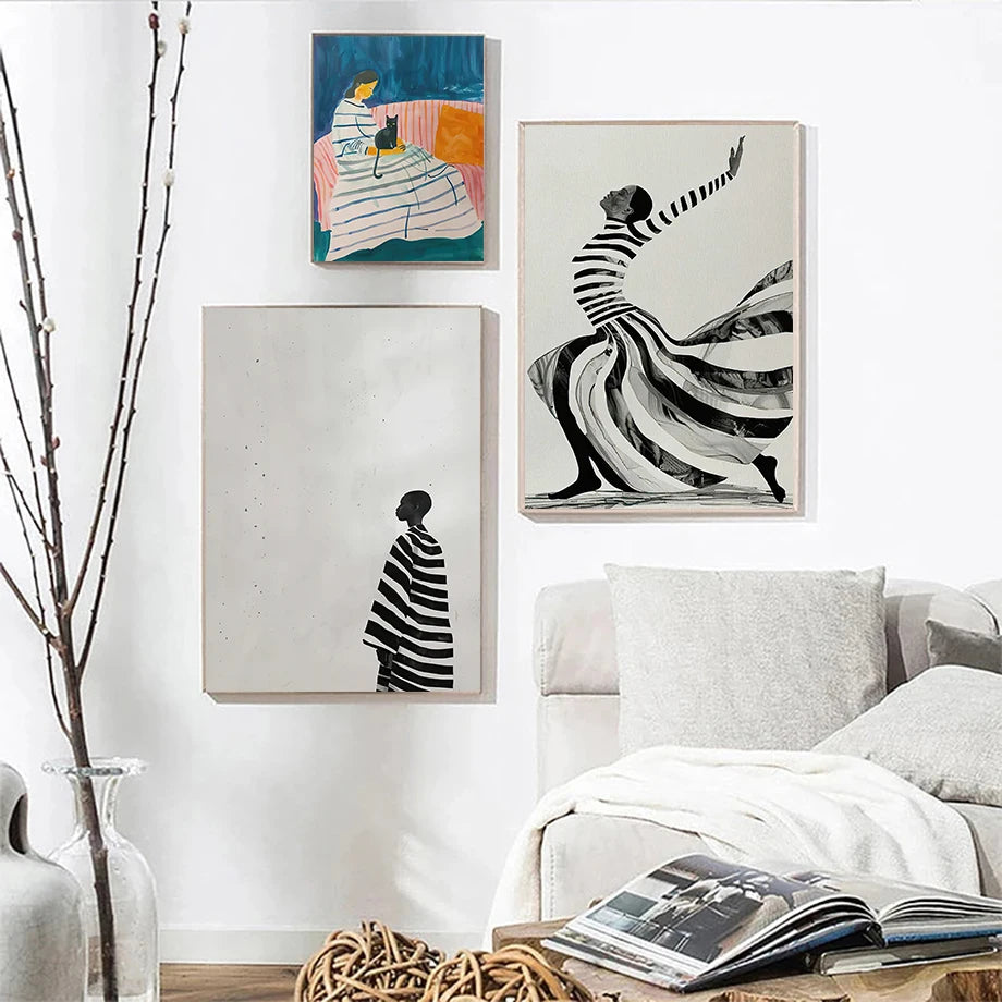 femme chat abstrait art mural pour décoration moderne - vue 4 sur 7