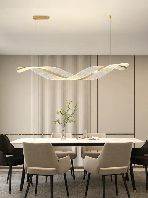 lustre nordique led moderne vague salon restaurant intérieur - vue 3 sur 8