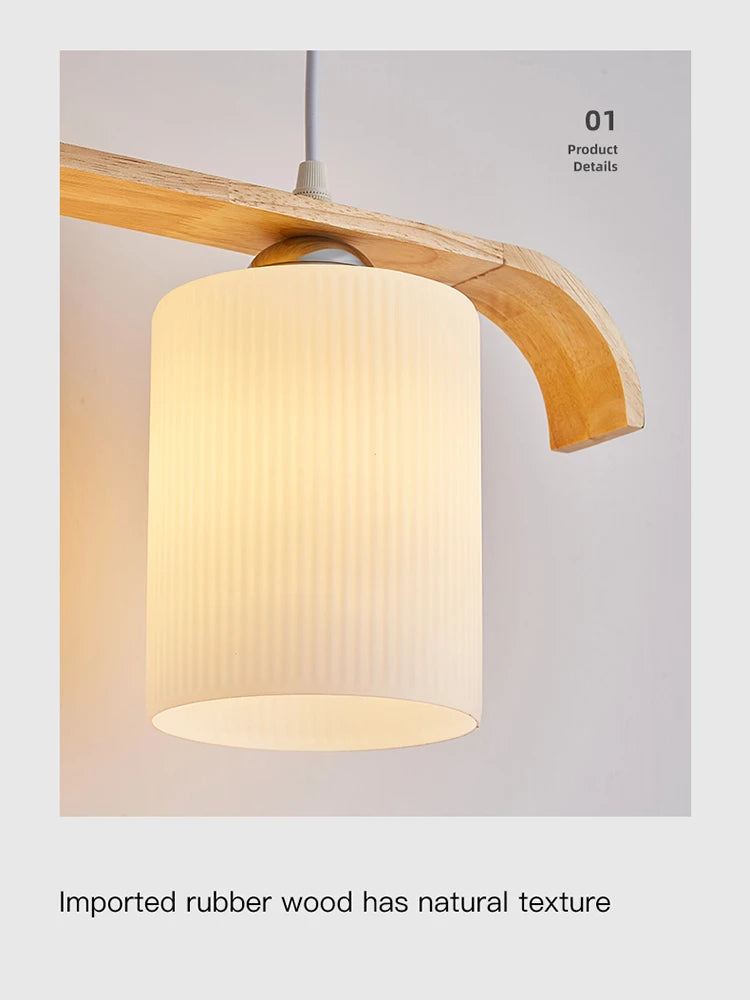 lustre nordique en bois et verre pour éclairage intérieur - vue 6 sur 8