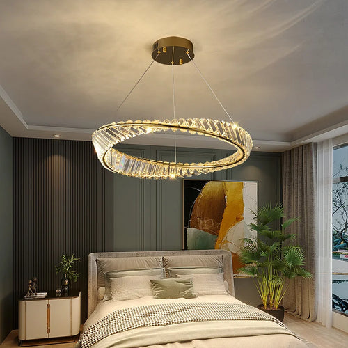 suspension moderne en aluminium et cristal led - vue 5 sur 14