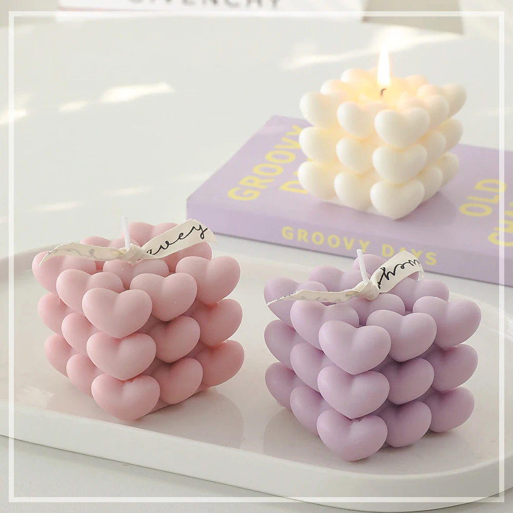 bougie parfumée cube cœur en cire de soja fait main décorative - vue 2 sur 11