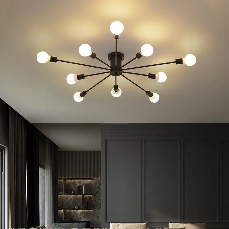 Moderne Créatif LED Plafonnier Lustre Spoutnik Lumière Semi-intégré Nordique Décor À La Maison Luminaires pour Chambre Salon - vue 3 sur 14