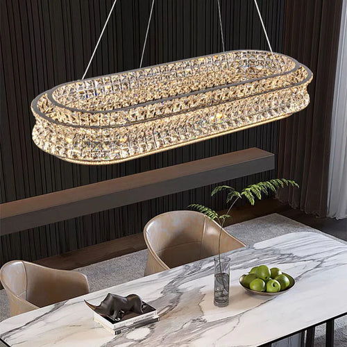 lustre moderne en cristal clair acier inoxydable intensité variable cordon réglable - vue 4 sur 9