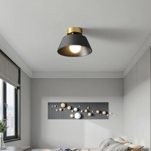 Rétro plafonnier LED décoration intérieure lampe fer rond noir blanc abat-jour pour balcon allée couloir couloir luminaire - vue 6 sur 8