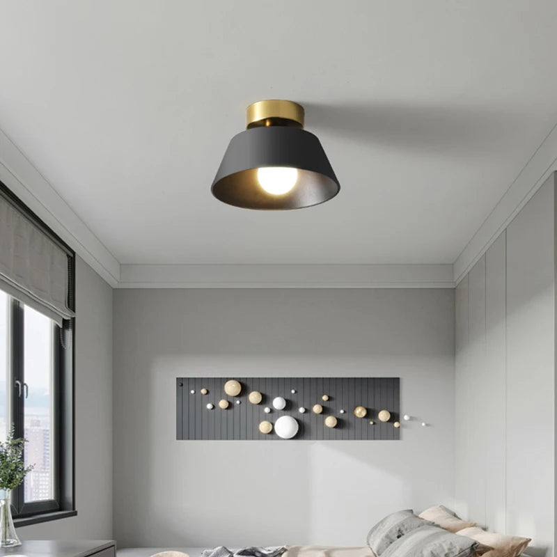 Rétro plafonnier LED décoration intérieure lampe fer rond noir blanc abat-jour pour balcon allée couloir couloir luminaire - vue 5 sur 8