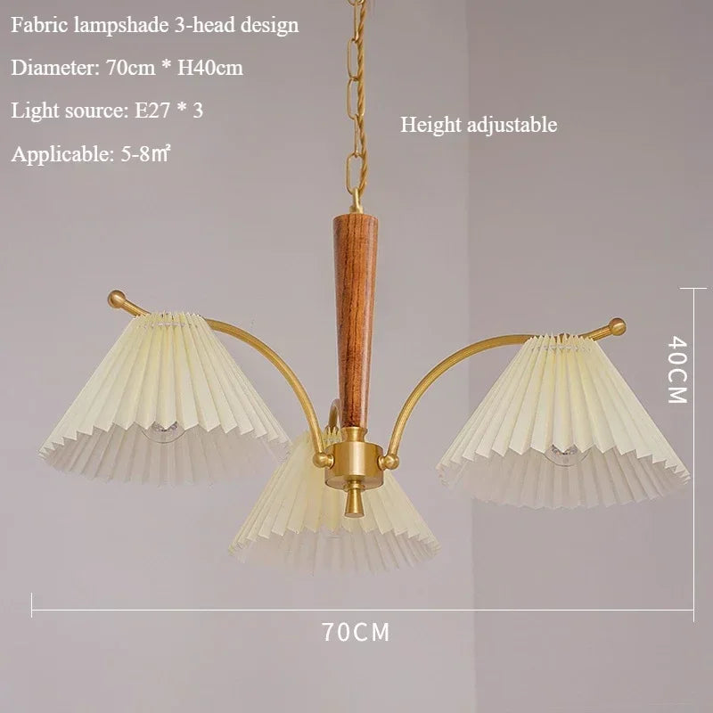 lustre suspendu nordique rétro abat-jour en tissu plissé lampe décorative - vue 8 sur 11