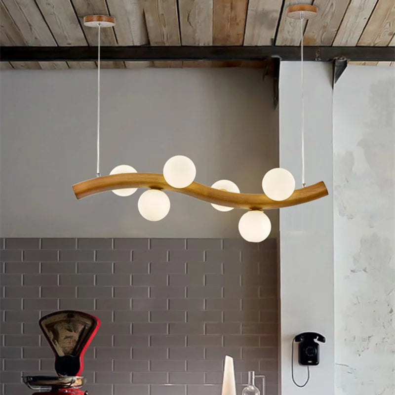 suspension luminaire en bois massif et verre simple - vue 3 sur 11