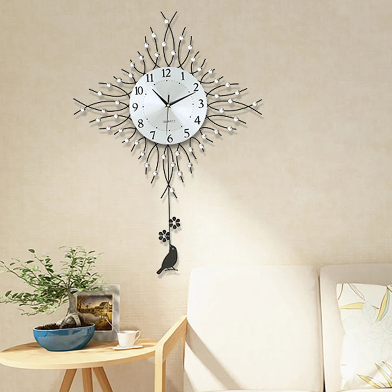 horloge murale à pendule design européen en métal unique - vue 6 sur 19
