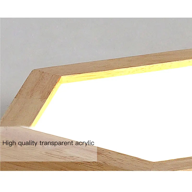 plafonnier en bois design moderne hexagonal avec éclairage LED - vue 5 sur 11