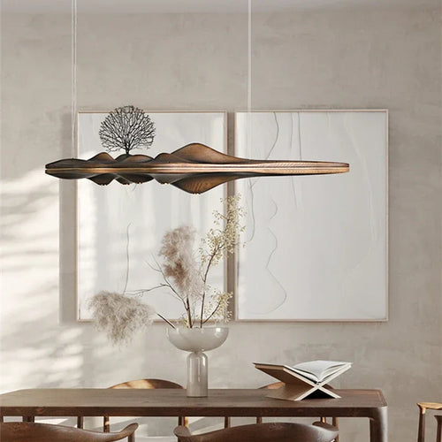 suspension nordique moderne en bois et résine décorative - vue 2 sur 9
