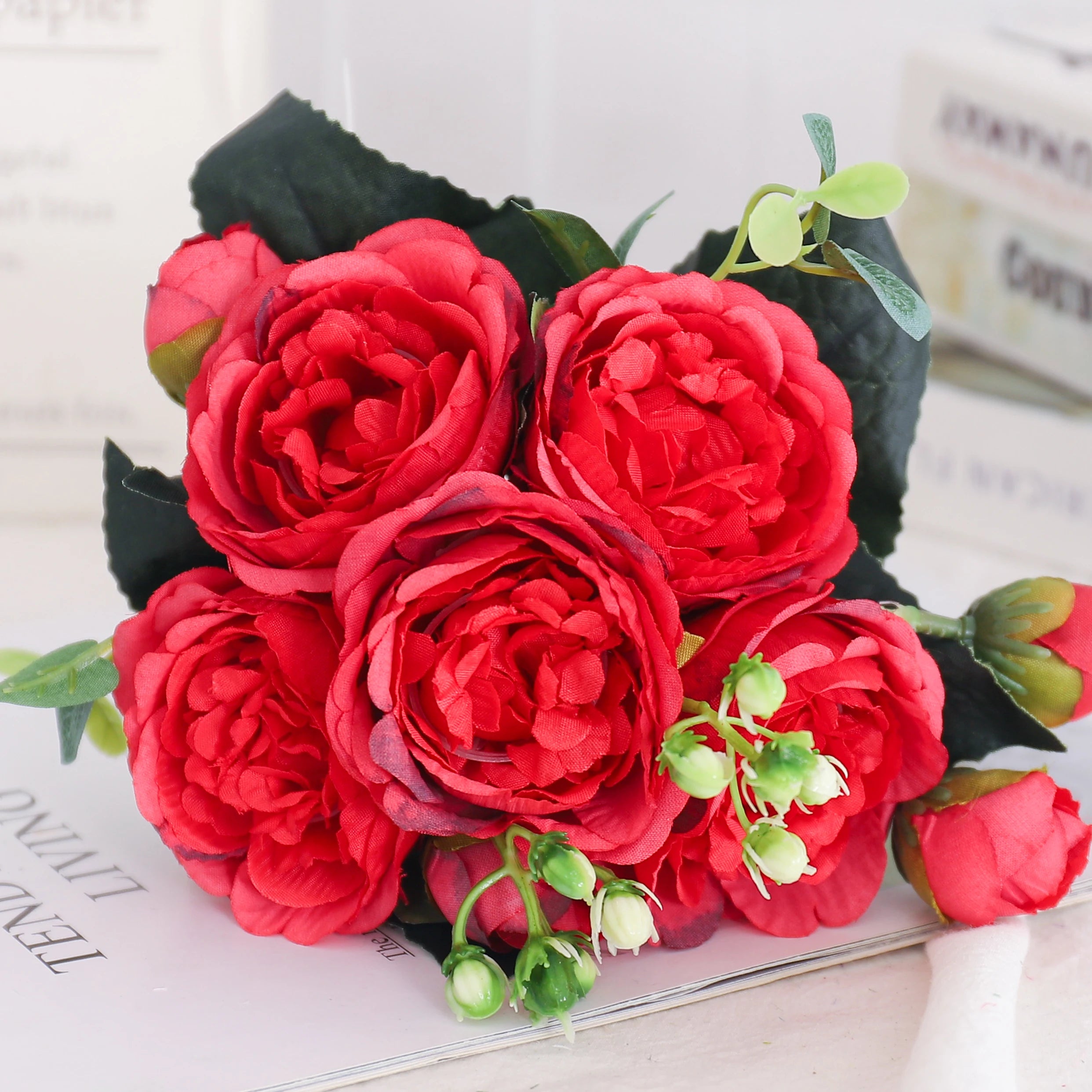 fleurs artificielles soie pivoine hortensia décoration mariage bouquet - vue 9 sur 40