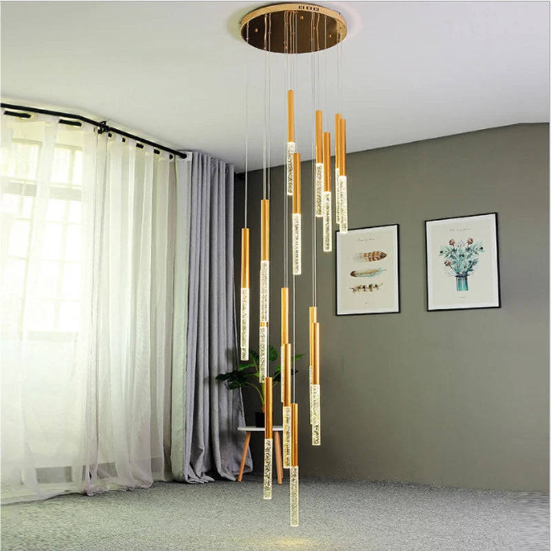 lustre en cristal led pour escalier moderne éclairage décoratif élégant - vue 3 sur 12
