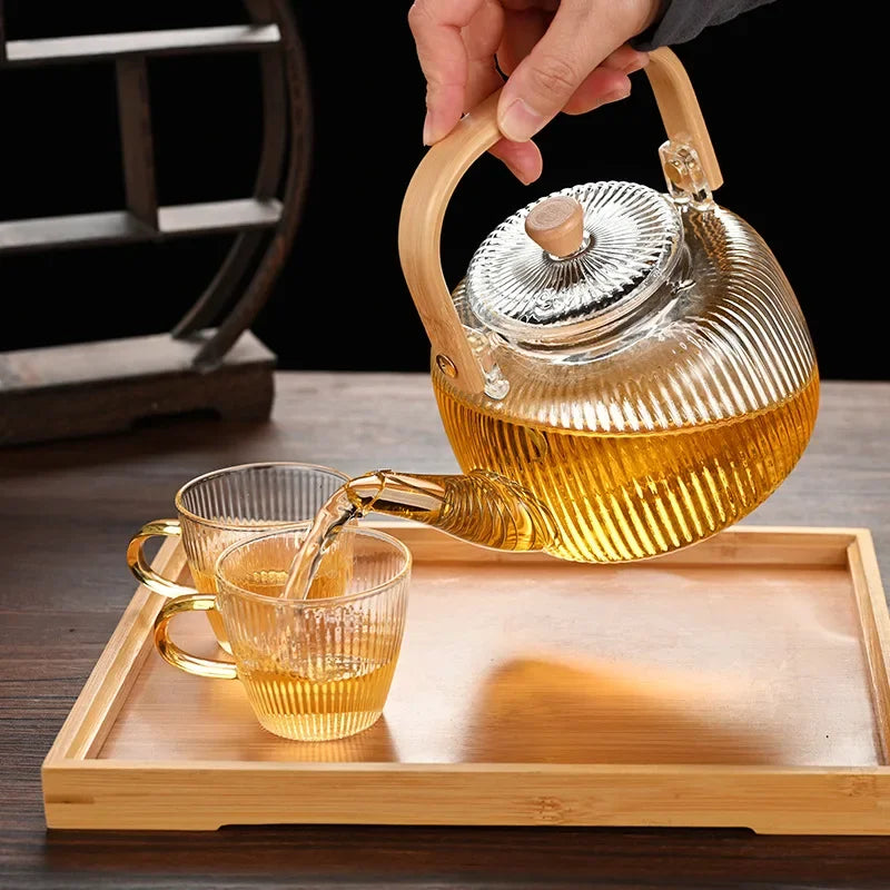 Theiere verre borosilicate filtre integre anse bois design - vue 4 sur 6
