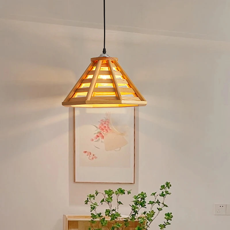 suspension en bois moderne avec éclairage led pour intérieur - vue 3 sur 7