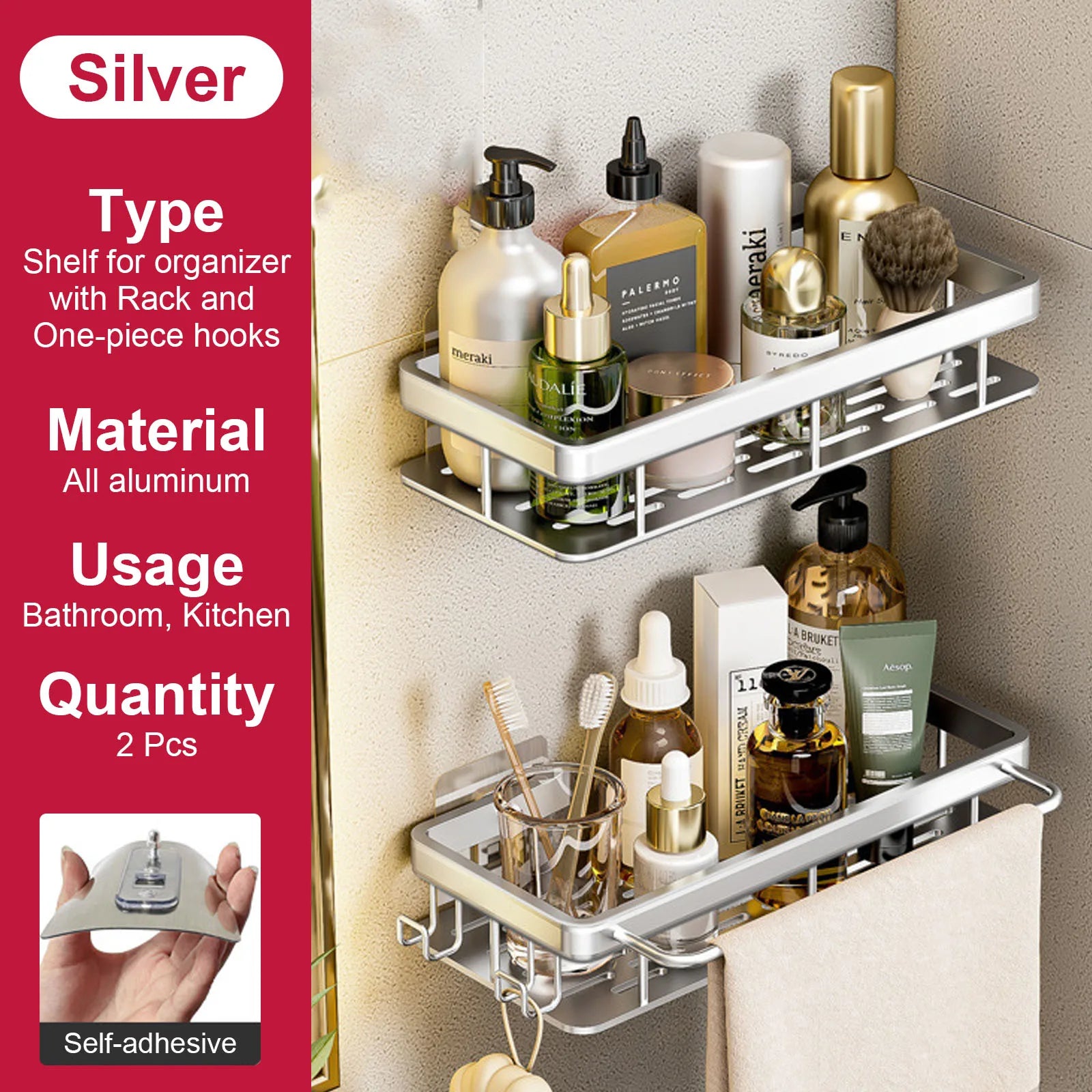 etagère murale sans perçage pour rangement de salle de bain et cuisine - vue 29 sur 30