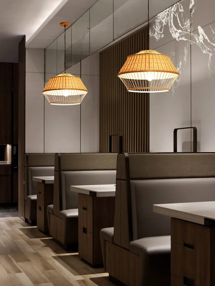 suspension luminaire en bambou pour restaurant hôtel - vue 2 sur 11
