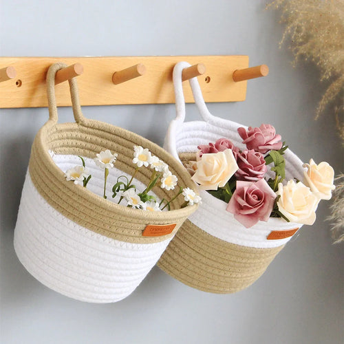 panier moderne en corde tissée pour rangement suspendu - vue 2 sur 8