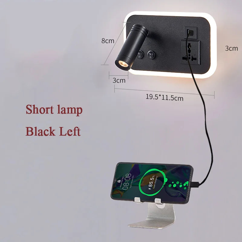 lampe de chevet murale led avec port usb et interrupteur rotatif - vue 9 sur 14