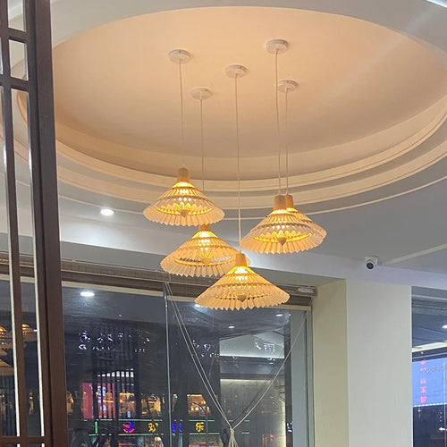 lustre en bambou tissé style chinois créatif pour éclairage décoratif - vue 4 sur 12